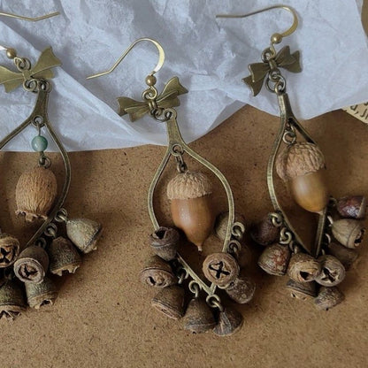 Natural Acorn Earrings Handmade Forest Style Fruit Dangle Earrings Pair