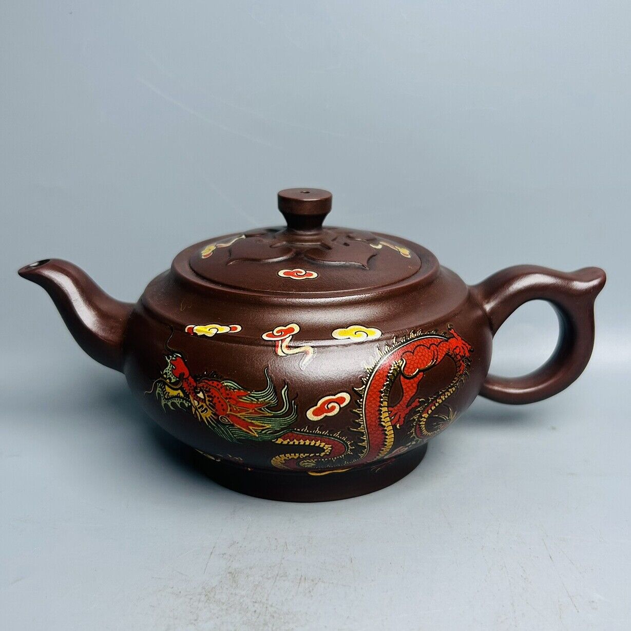 Vintage Chinese Yixing Purple Clay Teapot Zisha Ceremony Painted Dragon Teaware