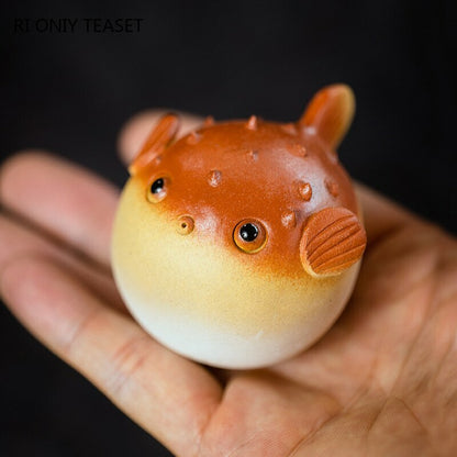 5.8cm Tea Pet Handmade Pufferfish Statue Ornaments Sculpture Yixing Purple Clay