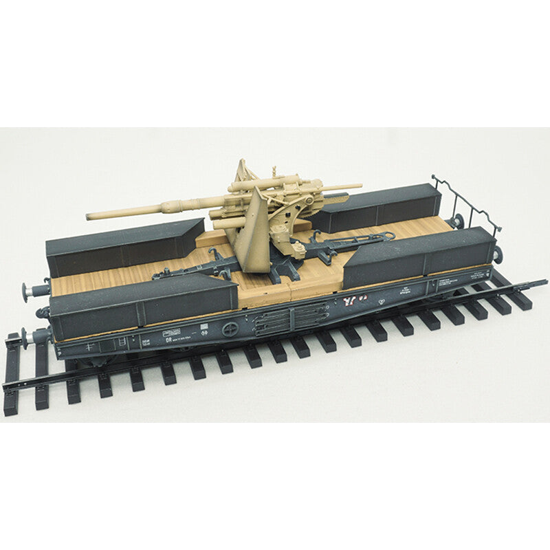 T-MODEL 1/72 German Train Flat Trailer+88 Guns+4 Soldiers Set Model