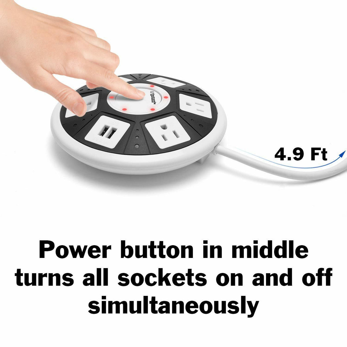 ETL Certified Round Power Strip - 5 Outlets with Surge Protection + 2 USB