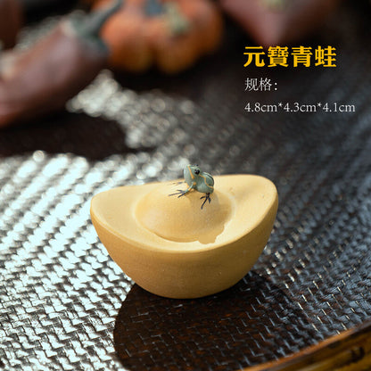 Yixing Zisha Tea Pet Handmade Water Spray Frog Pumpkin Decoration Fruit Tea Pet