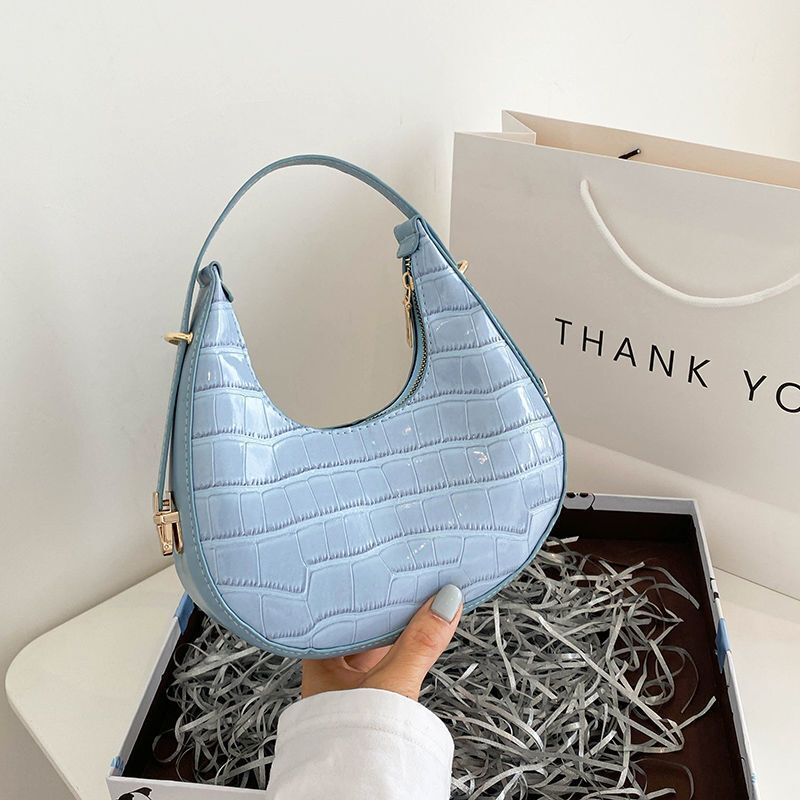 Silver 1PC Handbag Stone Pattern Underarm Shoulder Bag Elegant Purse 21*19*6 CM