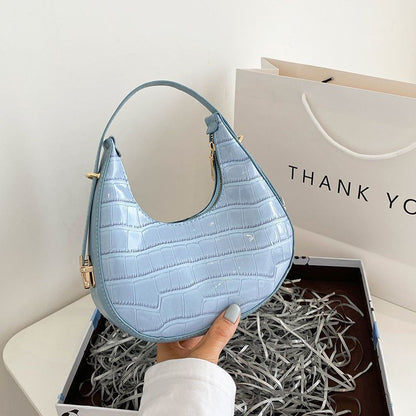 Silver 1PC Handbag Stone Pattern Underarm Shoulder Bag Elegant Purse 21*19*6 CM