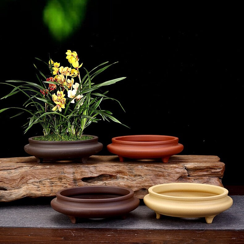6" Zisha Flower Pot Desktop Round Bonsai Pot Succulent Calamus Pot For Tea Tray