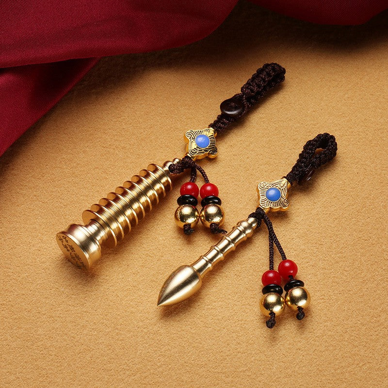 1pc Brass Nine Story Wenchang Tower and Pen Pendant Gift Pendant Keychain