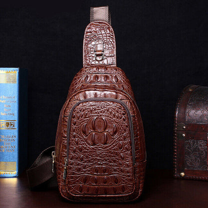 Men's Sling Backpack,100% Genuine Leather Crocodile Luxury Crossbody Bag Daypack