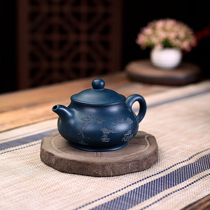 180ml Marked Tea Pot 9 Infuser Holes Hand Carved Lotus Flower Yixing Zisha Clay