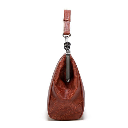 Vintage Small Shoulder Bag Retro Handbags Kiss Lock Crossbody Purse Leather Bag