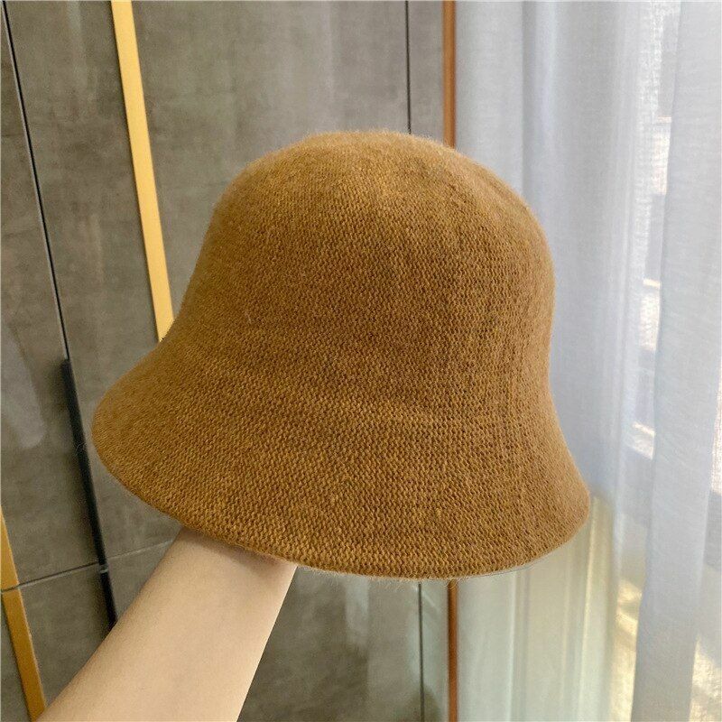Women's Bucket Hat Warm Winter Teens Felt Wool Fur Black Cap Solid Multifunction