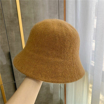 Women's Bucket Hat Warm Winter Teens Felt Wool Fur Black Cap Solid Multifunction