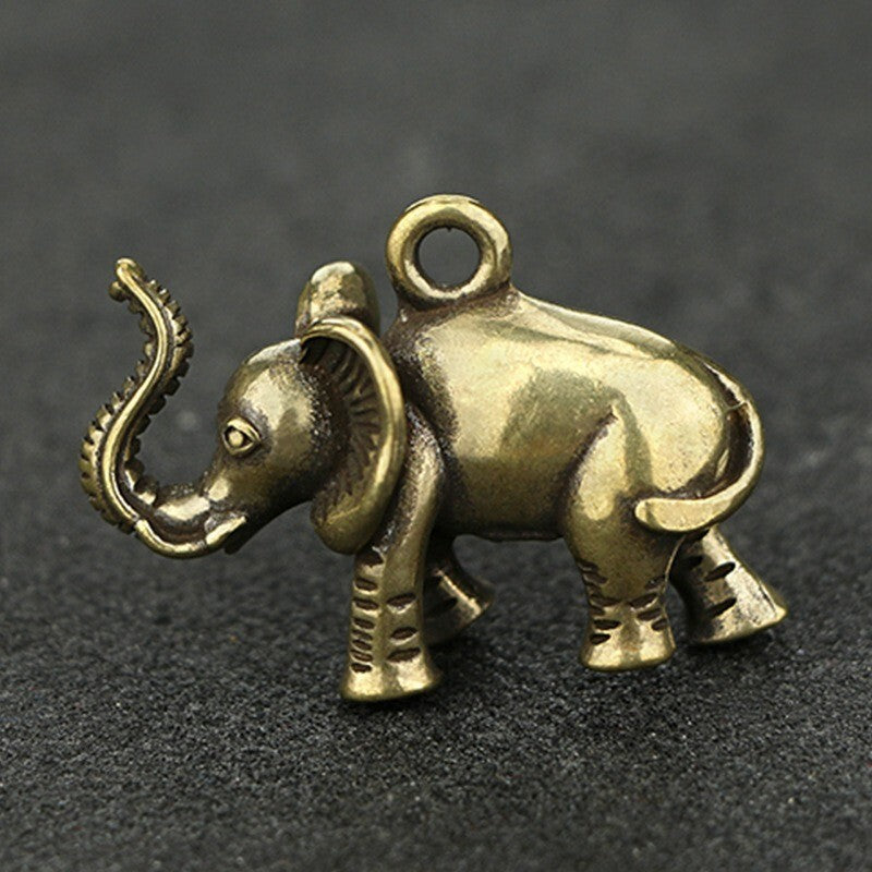 Solid Brass Elephant Statue Tea Pet Ornament Key Chain Pendant Car Hanging Toy
