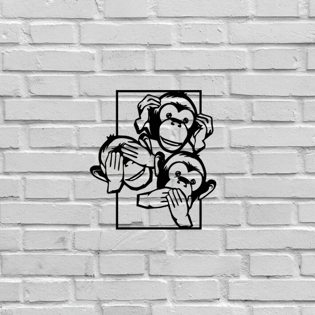 Three Big Mouth Monkeys Metal Wall Decor, Modern Wall Decor Bedroom Decor