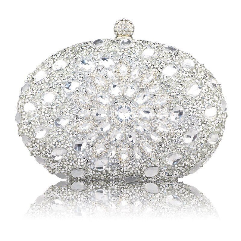 Silver Floral Crystal Clutch Bag Cell Phone Pocket Wallet Purse Handbag Nylon