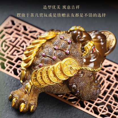Color Changing Tea Pet Golden Toad Attracting Wealth Tea Play Tea Accessories