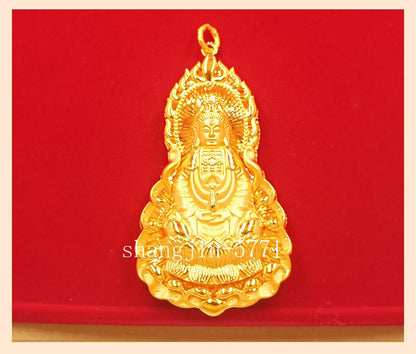 High End Extra Large Bodhisattva 24K Gilding YELLOW GOLD GP Pendant