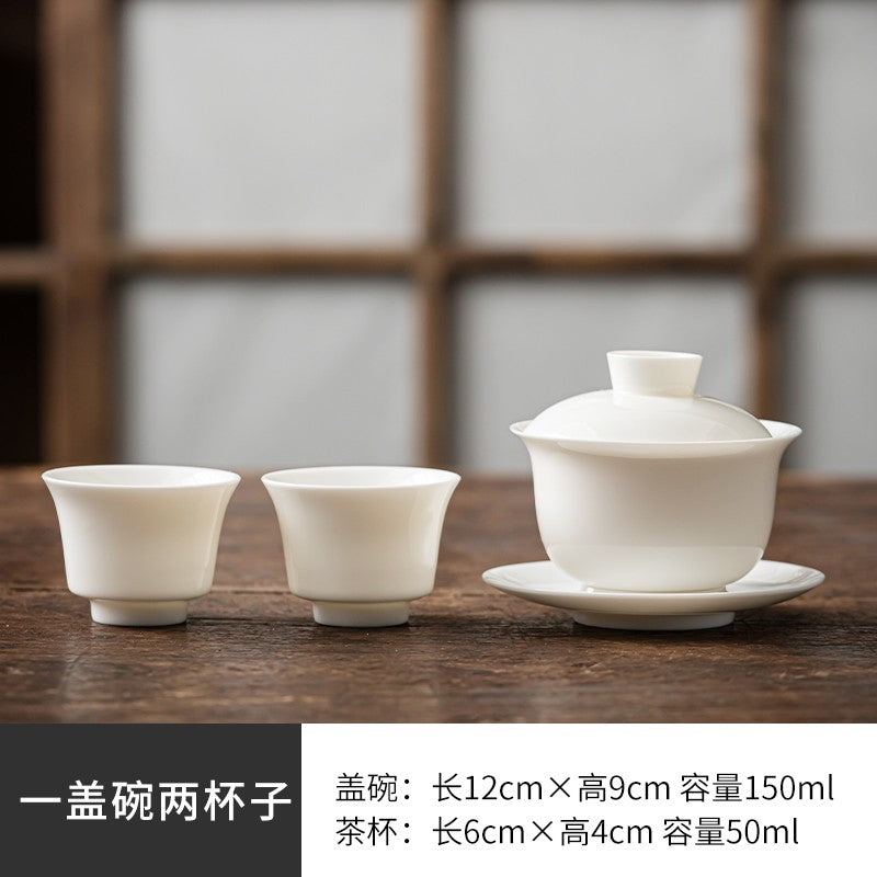 Sheep Fat Jade Porcelain San Cai Gaiwan White Porcelain Tea Set Household