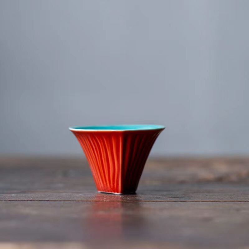 1pc chinese jingdezhen porcelain tea cup：red triangle