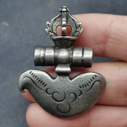 Vintage Tibetan Brass Vajra Axe Pendant Antique Buddhist Collectible