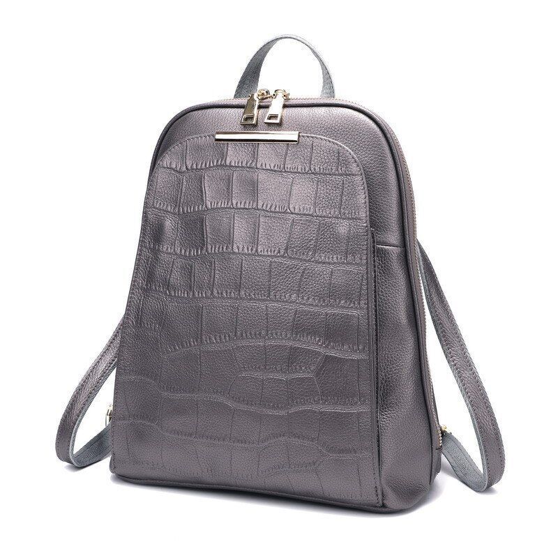 Genuine Cow Leather Everyday White Silver Backpack Book Bags 25x32x11CM Red/Blue