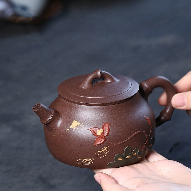 Tea Pot 300ml Marked Hand Carved Lotus Embossed Original Ore Real Yixing Zisha