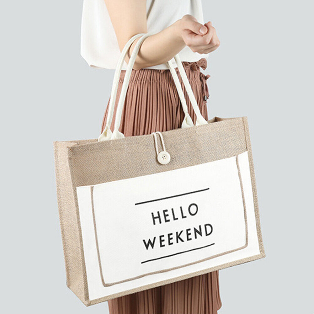 Large Shopping Bag Women Linen Capacity Casual Beach Big Tote Shoulder Handbag