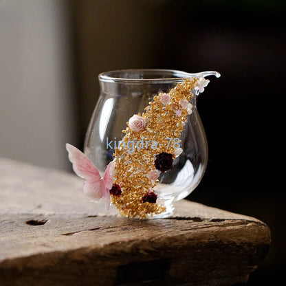 160ml Glass Handmade Justice Cup Butterfly Tea Divide Cha Hai Fair Mug Teaware