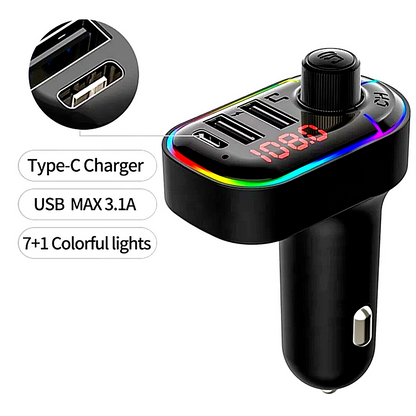 Cargador Rapido de Carro Coche Autos Vehiculo con Transmisor Bluetooth FM Dual
