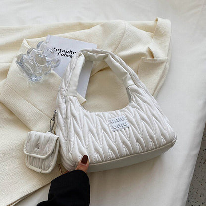 Fashion Pleated Tote Bags Shoulder Underarm Bags Soft Synthetic Leather Handbag