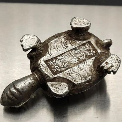 Old Chinese 2.4" Silver Folk Feng Shui Statue Animal Turtel Tortoise Longevity