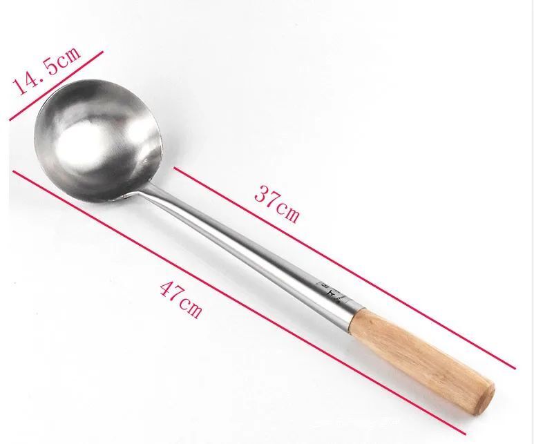 Kitchen Cooking Utensils Stainless Steel Wood Handle Big Long Spatula Soup Spoon