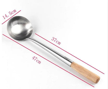 Kitchen Cooking Utensils Stainless Steel Wood Handle Big Long Spatula Soup Spoon