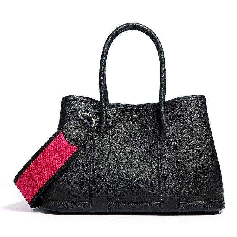 Luxury Genuine Leather Shoulder Bags Handbag Fabric Wide Strap Tote Bag S/M/L/XL
