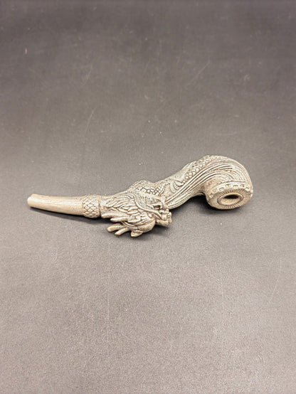Chinese Collectible Hand-Carved Dragon Retro Tibetan Silver Tobacco Pipe