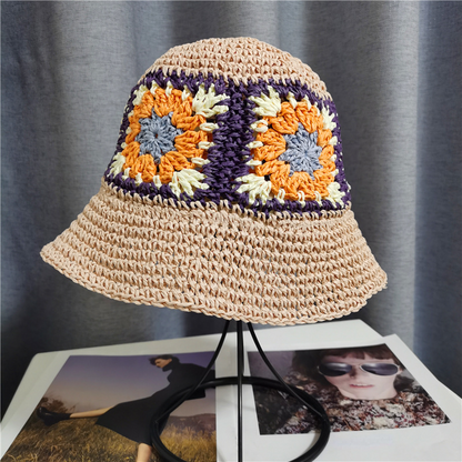 Womens Girls Crochet Bucket Hat Fisherman Sun Cap Floppy Wide Brim Straw Hat