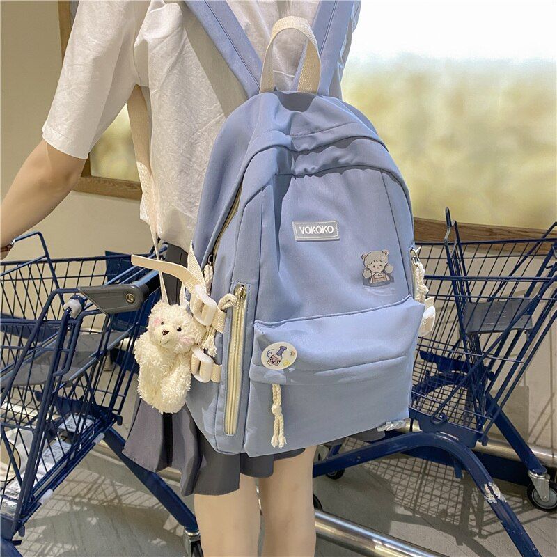 Women Nylon Backpack School Book Bag Traveling Pink/Blue/White Large 30*12*41 CM