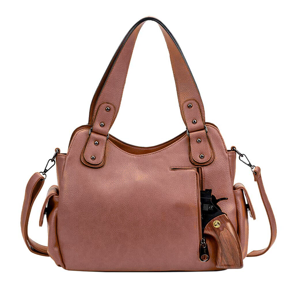 2x Women Shoulder Handbag Bag Concealed Carry Studs Stitch Hobo Bag With Purse