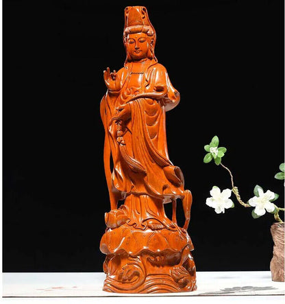 30CM Blessing family Talisman Guanyin Buddha Rosewood carving Sculpture statue