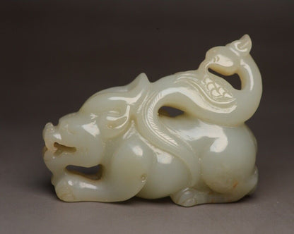 Old Peking China Hetian Jade Carving Beast Bird Statue Unique Nice Wonderful Art