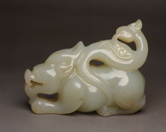 Old Peking China Hetian Jade Carving Beast Bird Statue Unique Nice Wonderful Art