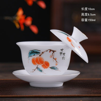 1pc Ice Jade Porcelain Gaiwan Ceramic San Cai Tea Bowl Household Tea Maker