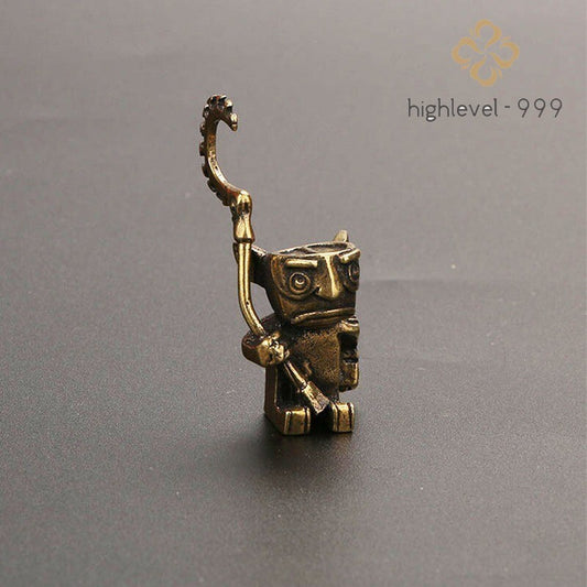 Solid Brass Robot Guard Statue Tea Pet Ornament Cartoon Character Toy Miniature
