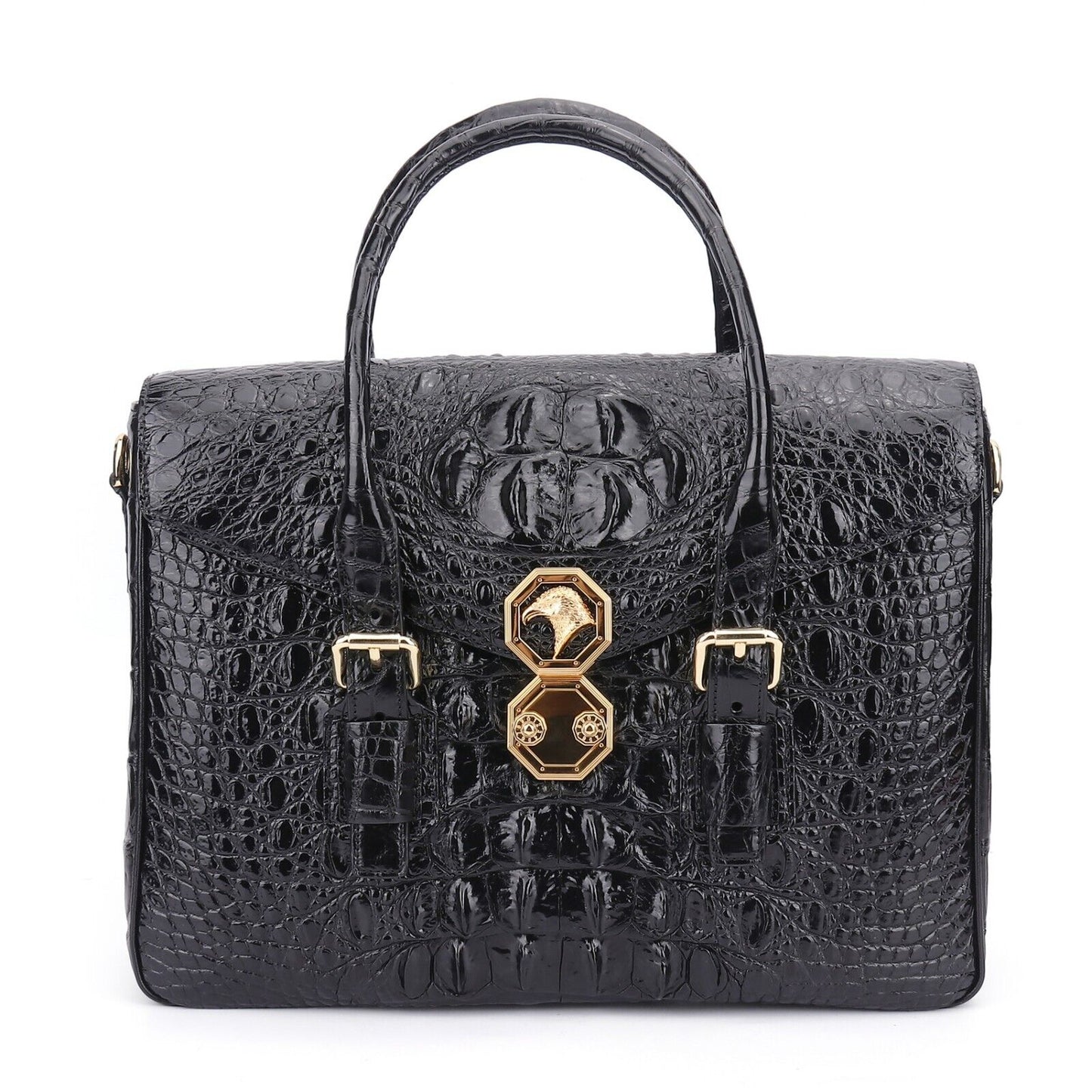 Crocodile Alligator Skin Men's Business Briefcase, Desinger Eagle Head Handbags