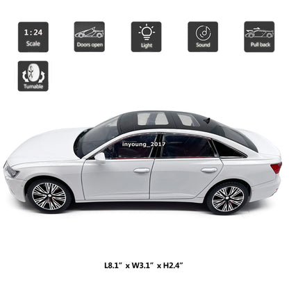 1/24 Scale 2022 Audi A6L Model Car Metal Diecast Toy Vehicle Light Sound White