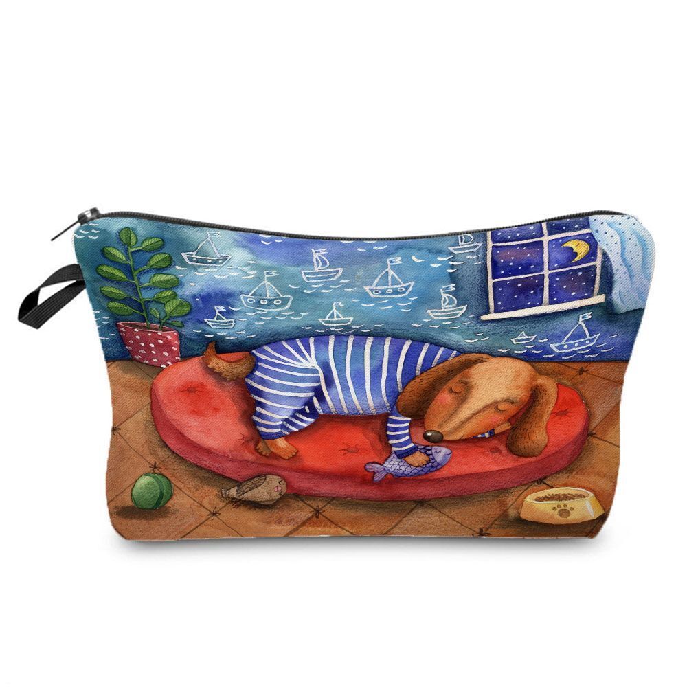 Cute Printed Cosmetic Bags Travel Storage Pouch Reusable Makeup Purse Polyester