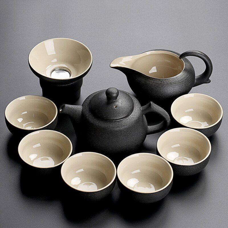 Solid Drinkware Ceramic Teapots Traditional Japanese Style Black Crockery Teacup