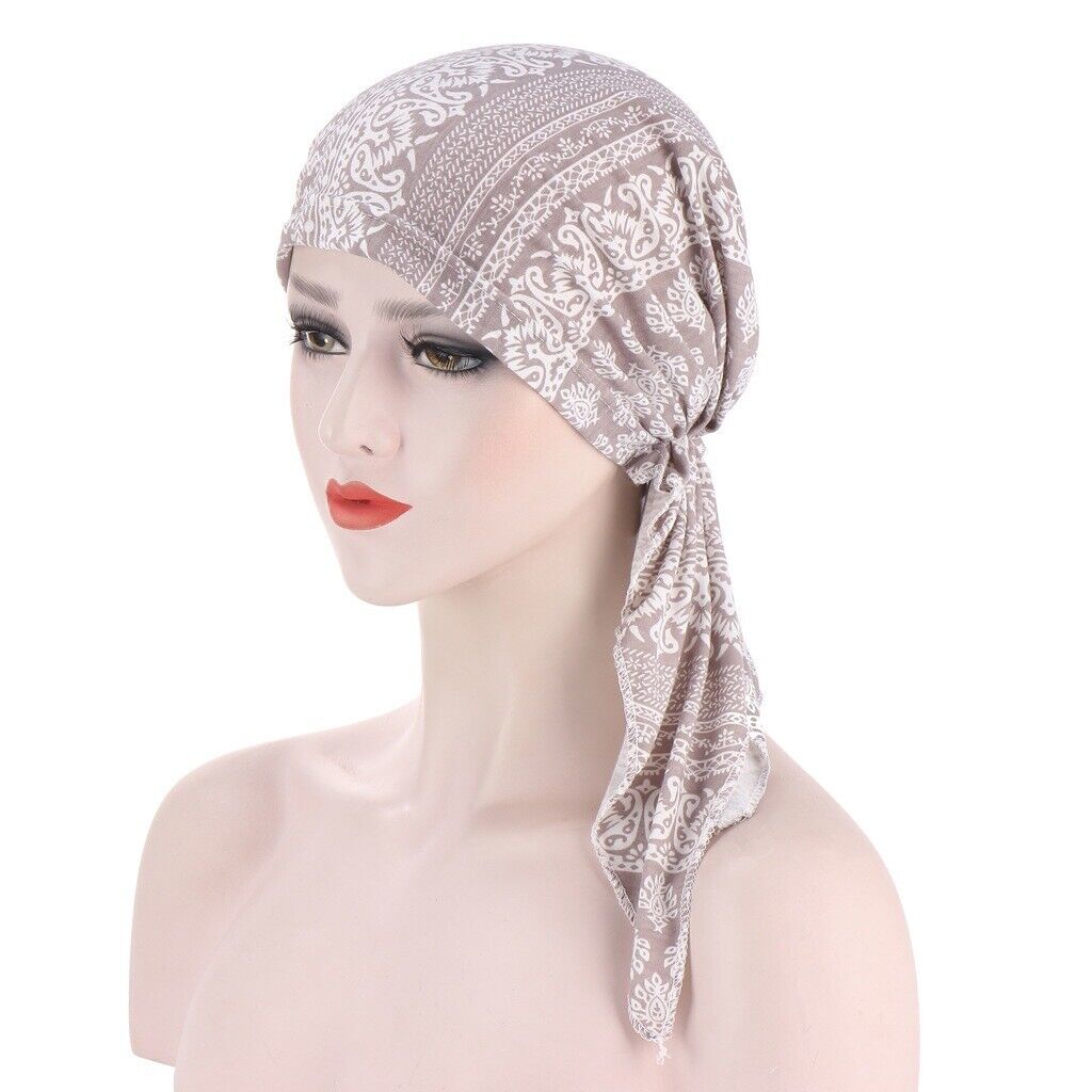 Women's Cancer Hat Chemo Cap Muslim Flower Print HeadWrap Long Head Scarf Turban