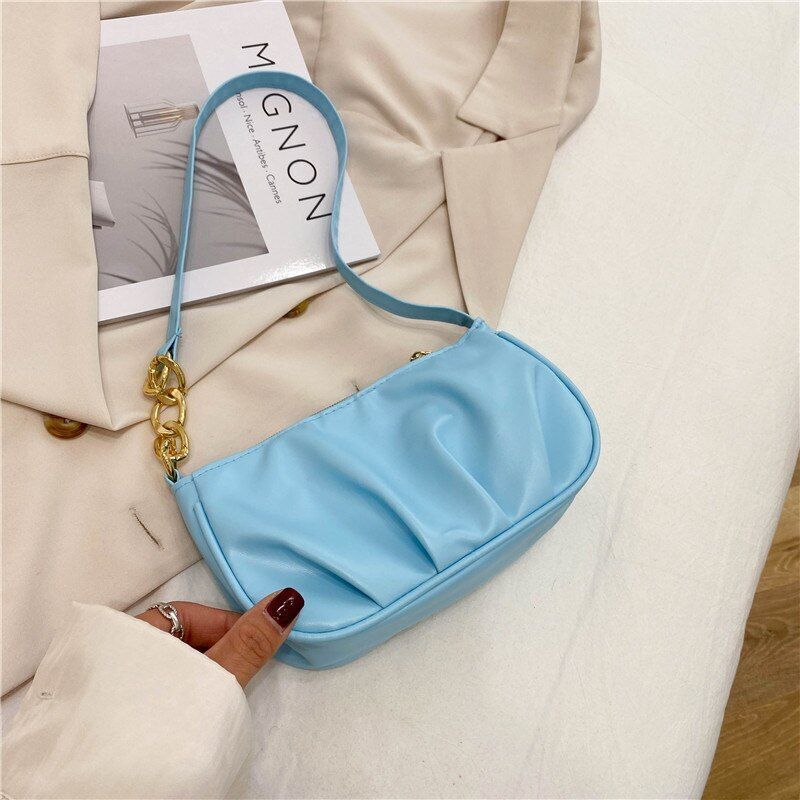 Fashion Handbag Retro Solid Color Leather Shoulder Underarm Bag Casual Handbags