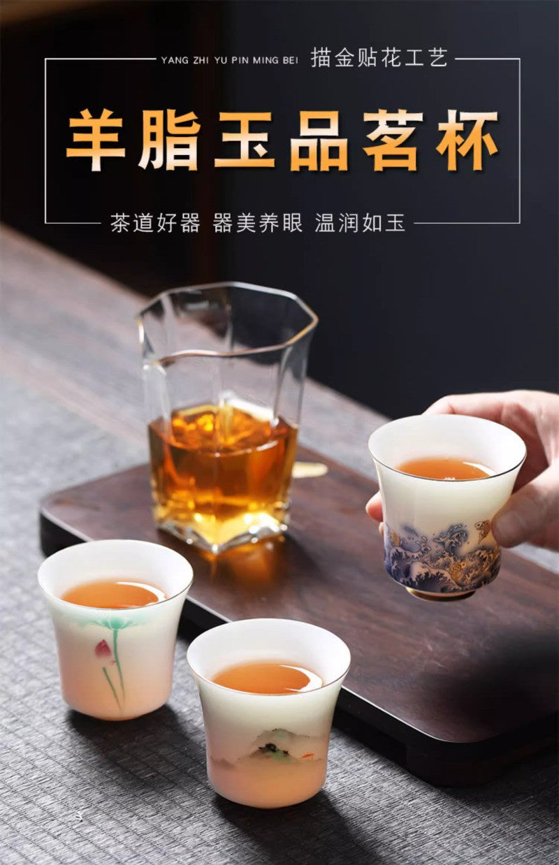 100ML Exquisite Ceramic Blue and White Sheep Fat Jade Small Glass Tea Set