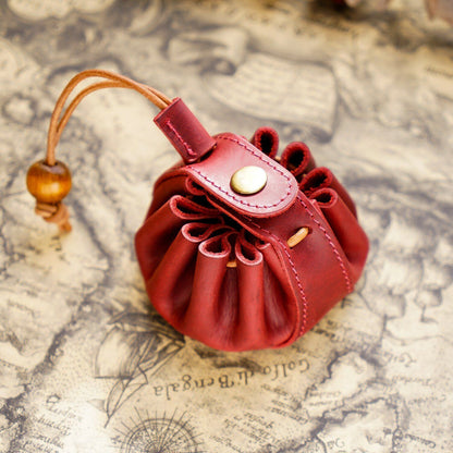 Coin Purse Handmade Unisex Drawstring Key Holders Wallet 8x5.5cm Genuine Leather